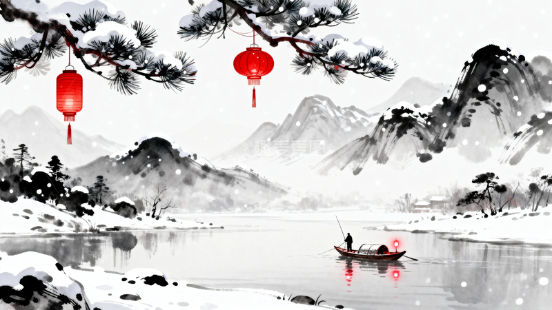 高清大图下载【趣麦麦图】-水墨画国风节日背景1