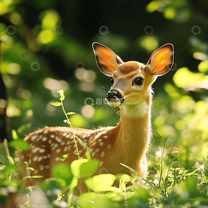 高清大图下载【趣麦麦图】森林中的可爱梅花鹿