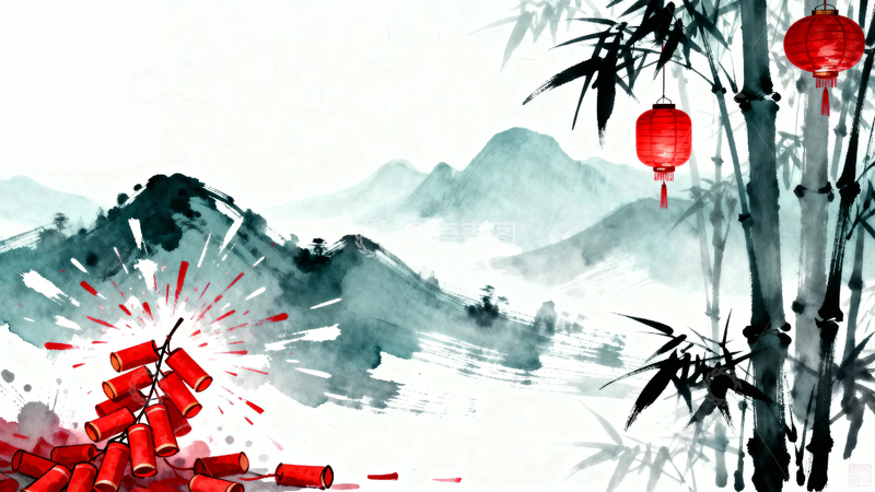 高清大图下载【趣麦麦图】水墨风国潮国风竹子节日背景8