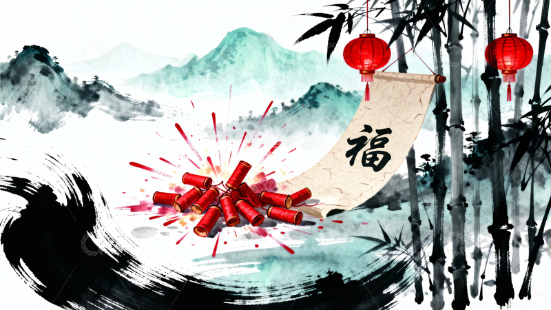 高清大图下载【趣麦麦图】水墨风国潮国风竹子节日背景17