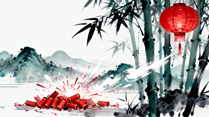 高清大图下载【趣麦麦图】水墨风国潮国风竹子节日背景18