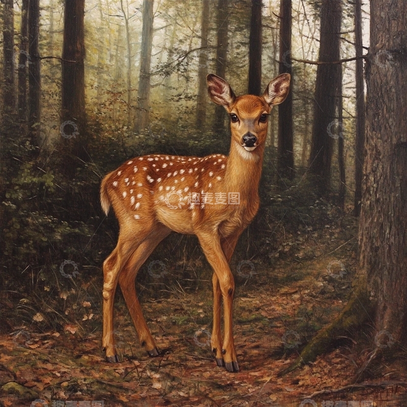 高清大图下载【趣麦麦图】森林中的小鹿奇遇