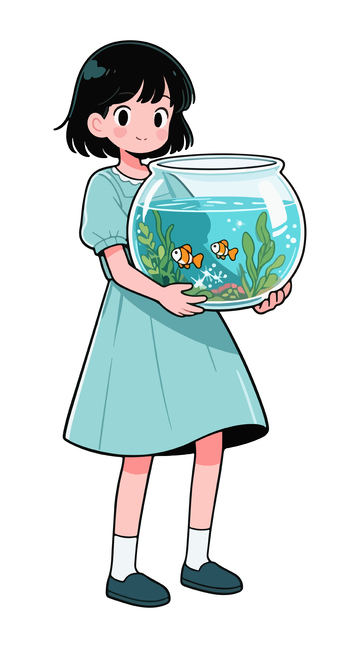 抱着鱼缸的女孩
