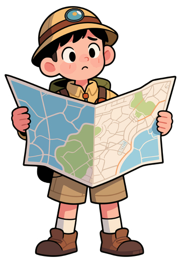 看着探险地图的男孩