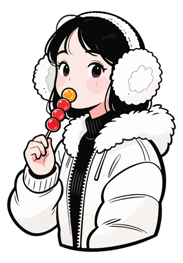 冬季女孩吃冰糖葫芦