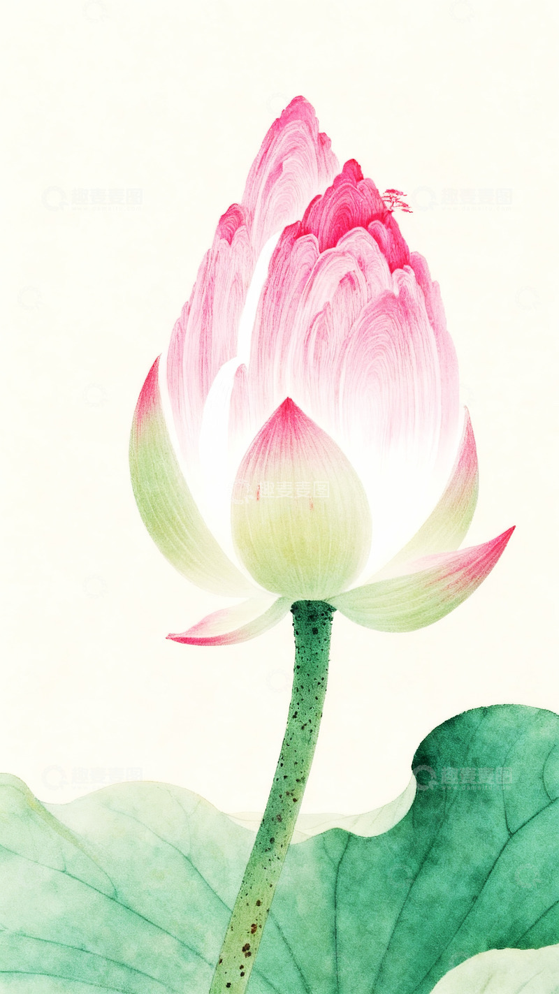高清大图下载【趣麦麦图】荷花花苞山峦图