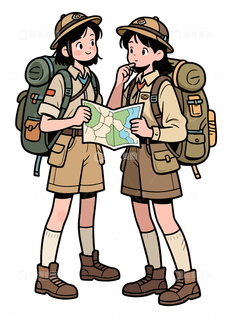 源文件下载【趣麦麦图】看探险地图的女生