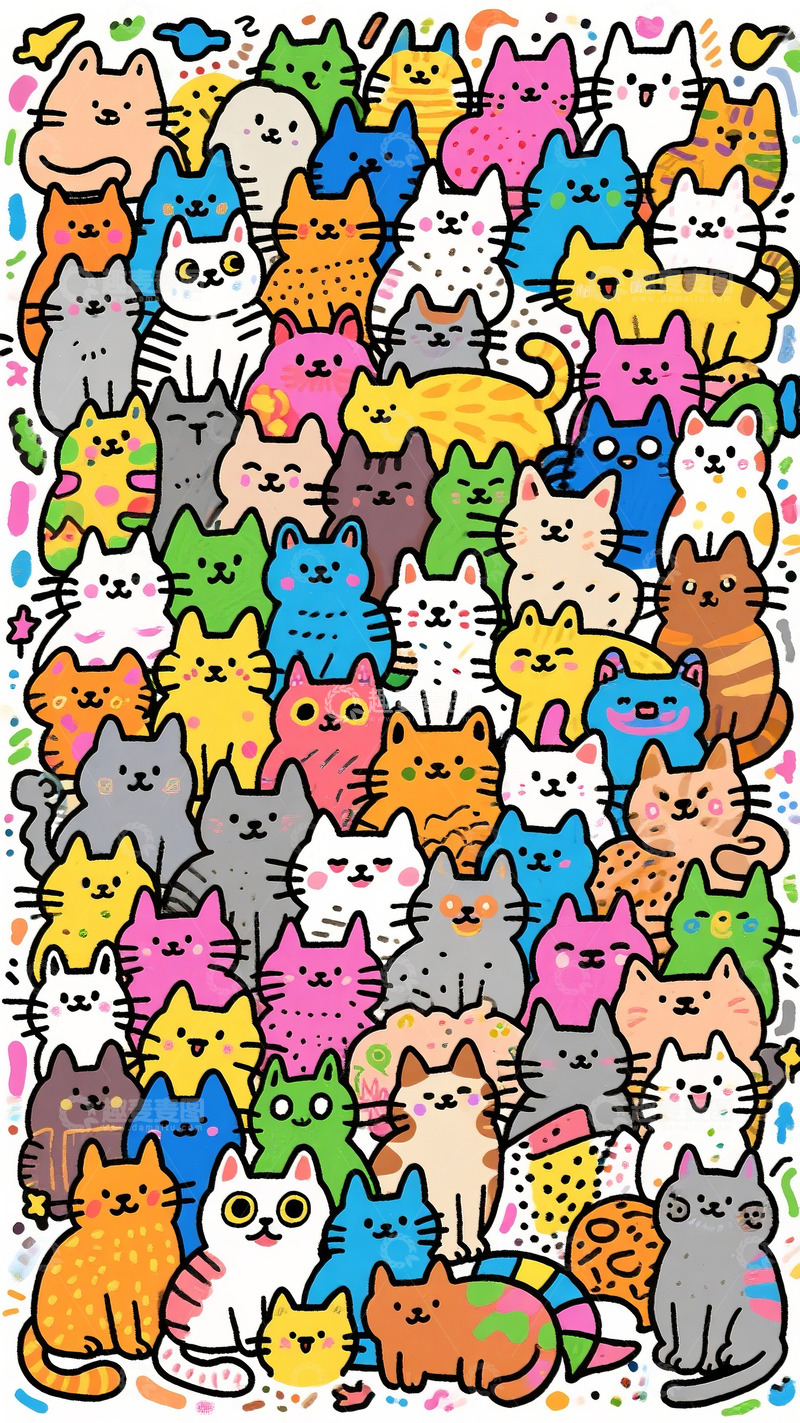 高清大图下载【趣麦麦图】小猫咪涂鸦插画