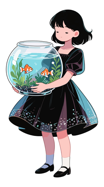 抱着金鱼缸的女生