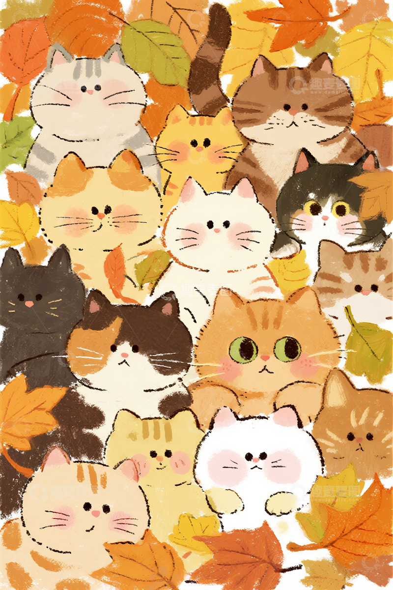 高清大图下载【趣麦麦图】-可爱软萌猫咪插画