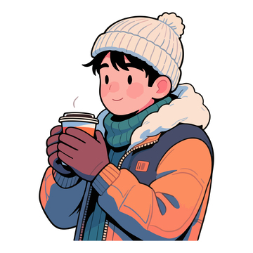 喝热饮暖身的男人