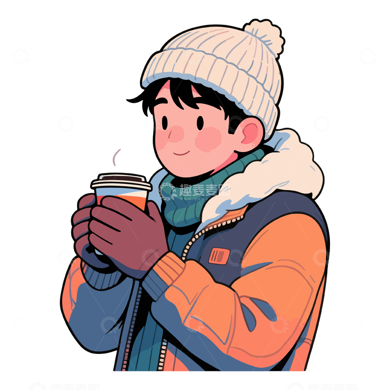 喝热饮暖身的男人