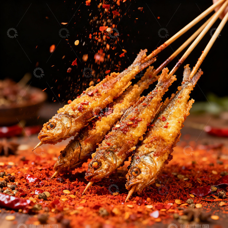 高清大图下载【趣麦麦图】烧烤小鱼美食摄影