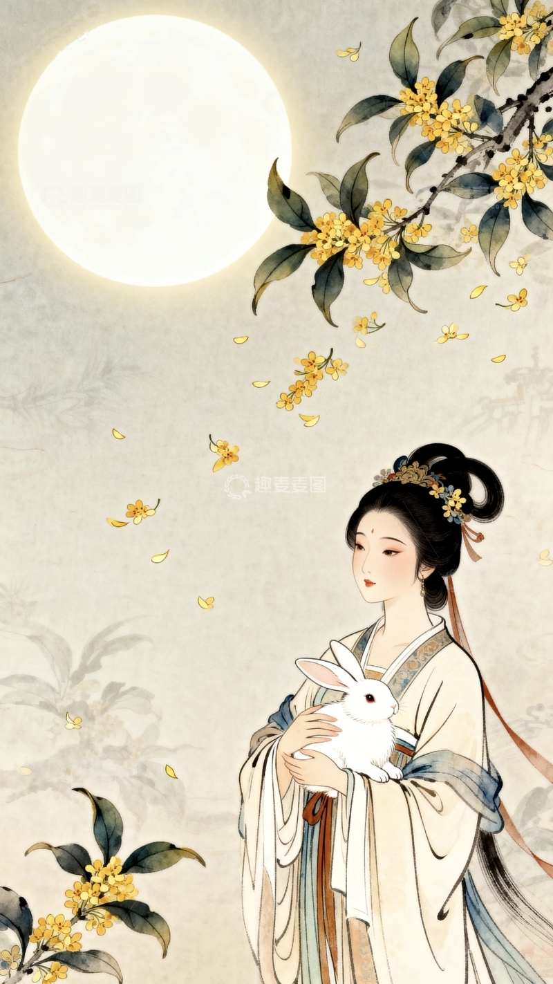 高清大图下载【趣麦麦图】工笔画中秋节背景3