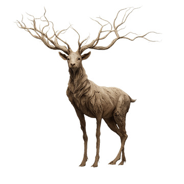 神秘森林中的巨型鹿雕像