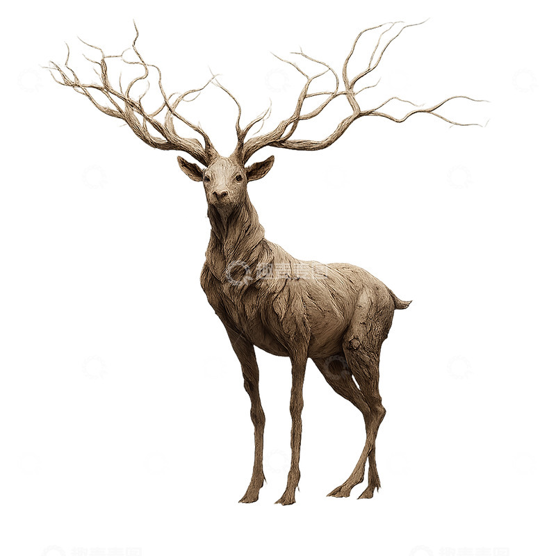 高清大图下载【趣麦麦图】神秘森林中的巨型鹿雕像