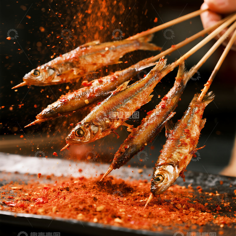 高清大图下载【趣麦麦图】烧烤小鱼美食摄影