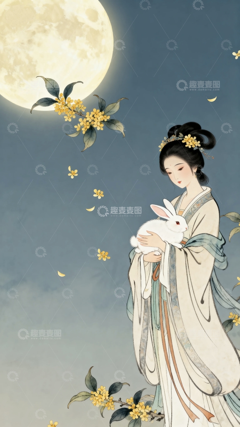 高清大图下载【趣麦麦图】工笔画中秋节背景12