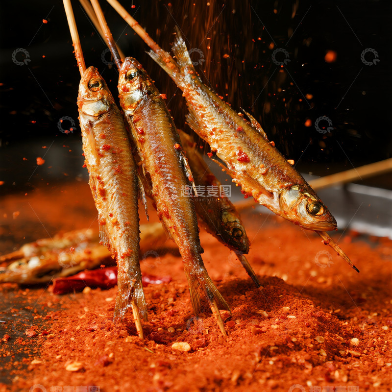 高清大图下载【趣麦麦图】烧烤小鱼美食摄影