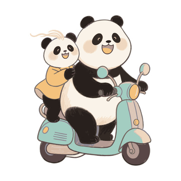 熊猫母女骑电动车