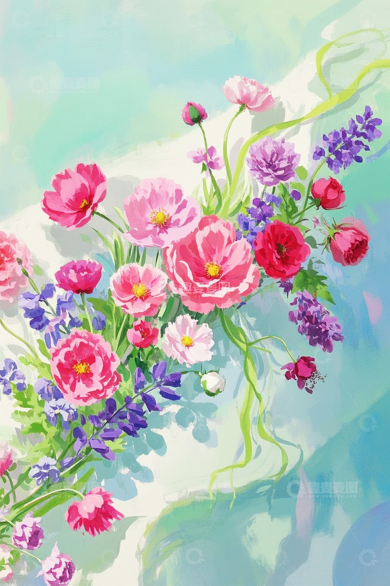 高清大图下载【趣麦麦图】水彩水粉虞美人蔷薇花风信子画4