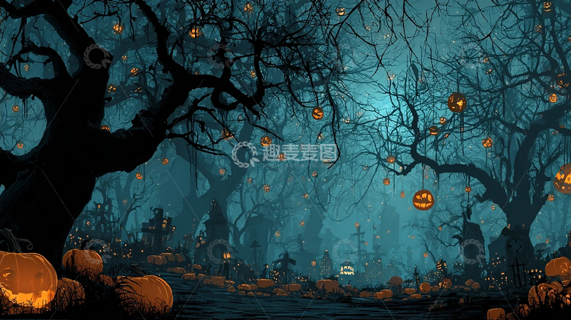 高清大图下载【趣麦麦图】幽灵南瓜的恐怖森林夜