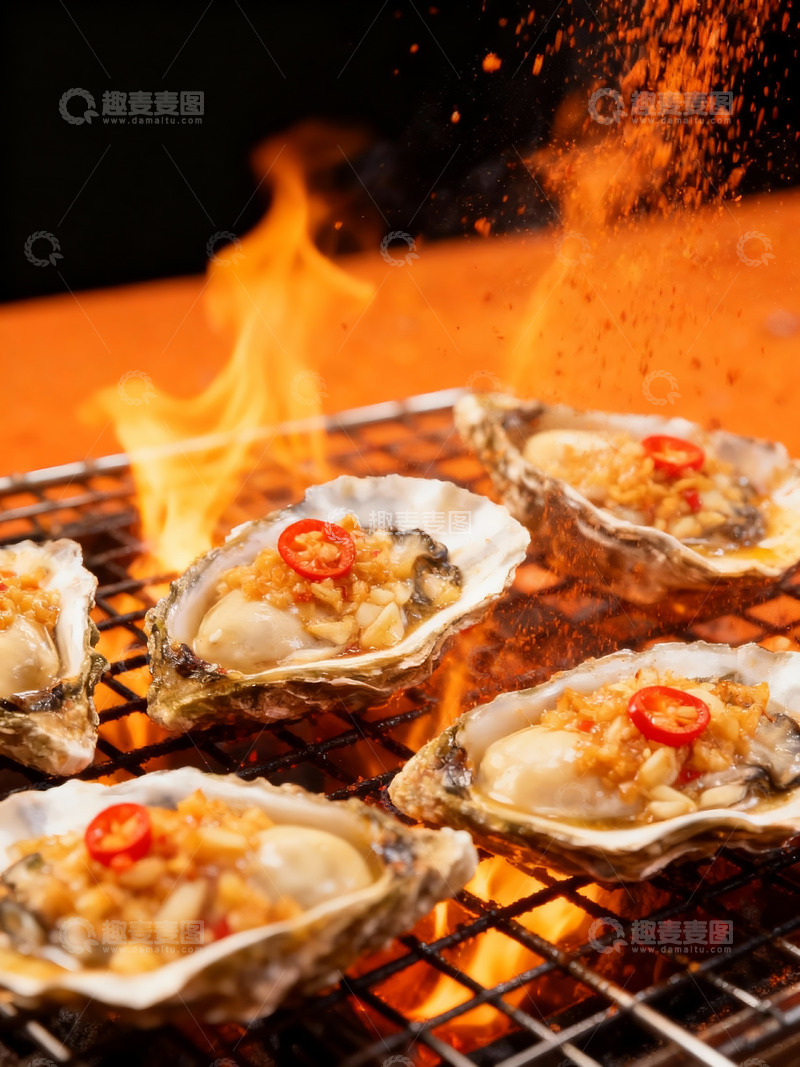 高清大图下载【趣麦麦图】生蚝烧烤美食摄影