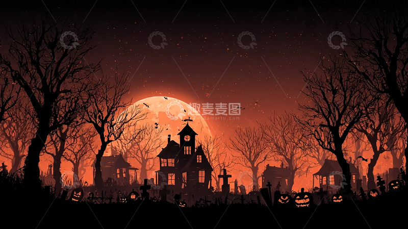 高清大图下载【趣麦麦图】万圣节夜晚的鬼魅庄园