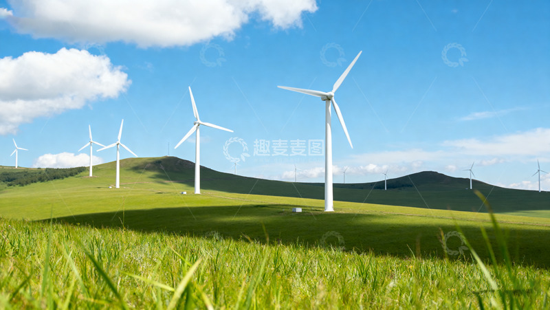 高清大图下载【趣麦麦图】草原上的风力发电机组