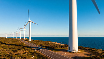 沿海公路旁的风力发电机组