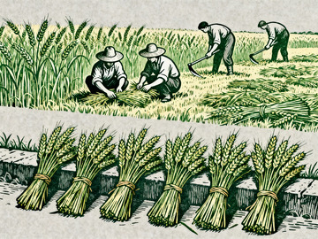 麦田农忙时节手绘版画