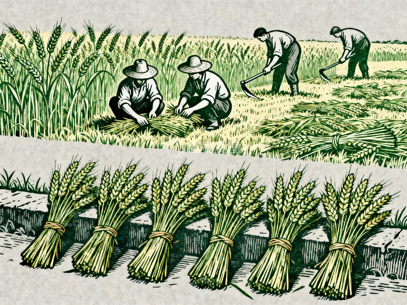 高清大图下载【趣麦麦图】-麦田农忙时节手绘版画