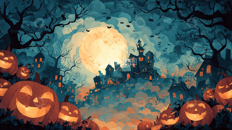 高清大图下载【趣麦麦图】万圣节南瓜灯之夜