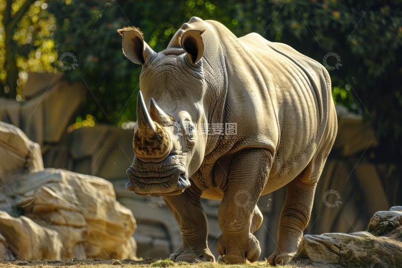 高清大图下载【趣麦麦图】户外行走的一只犀牛