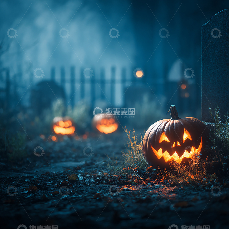 高清大图下载【趣麦麦图】幽暗墓地的南瓜灯光影