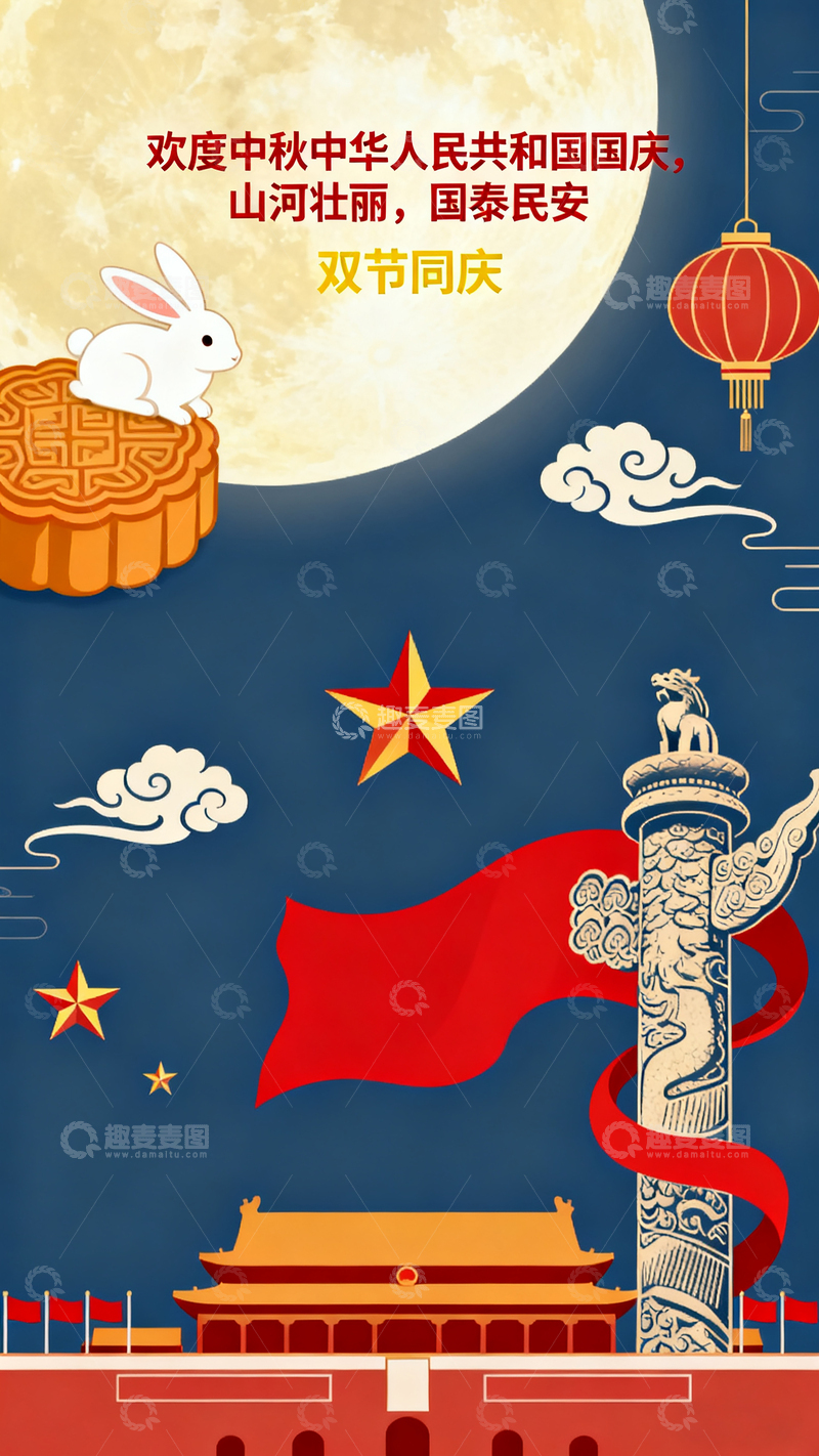 高清大图下载【趣麦麦图】国庆中秋海报6