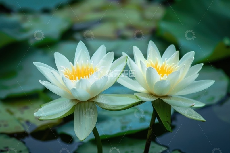 高清大图下载【趣麦麦图】池塘里盛开的白色莲花