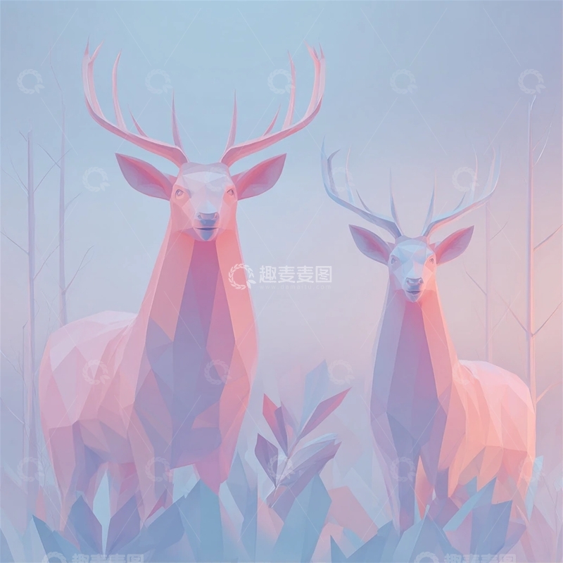 高清大图下载【趣麦麦图】梦幻森林中的鹿群