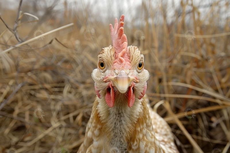 高清大图下载【趣麦麦图】枯草丛里的一只母鸡
