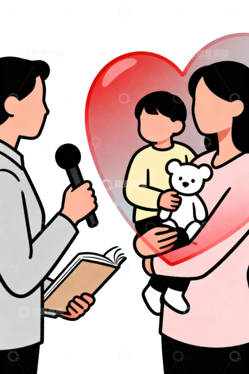 高清大图下载【趣麦麦图】记者采访母子素材