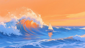 帆船乘风破浪插画