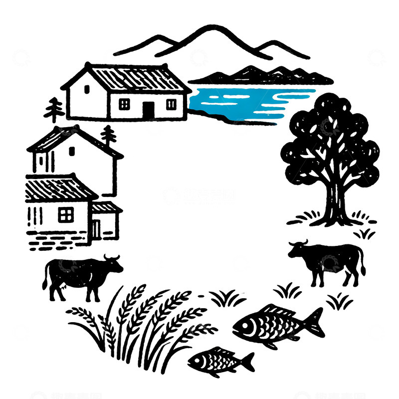 农庄复古手绘图章设计