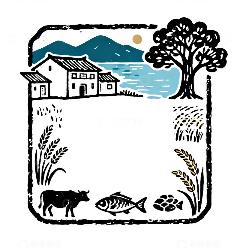农庄复古手绘图章设计