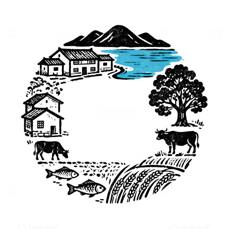农庄复古手绘图章设计
