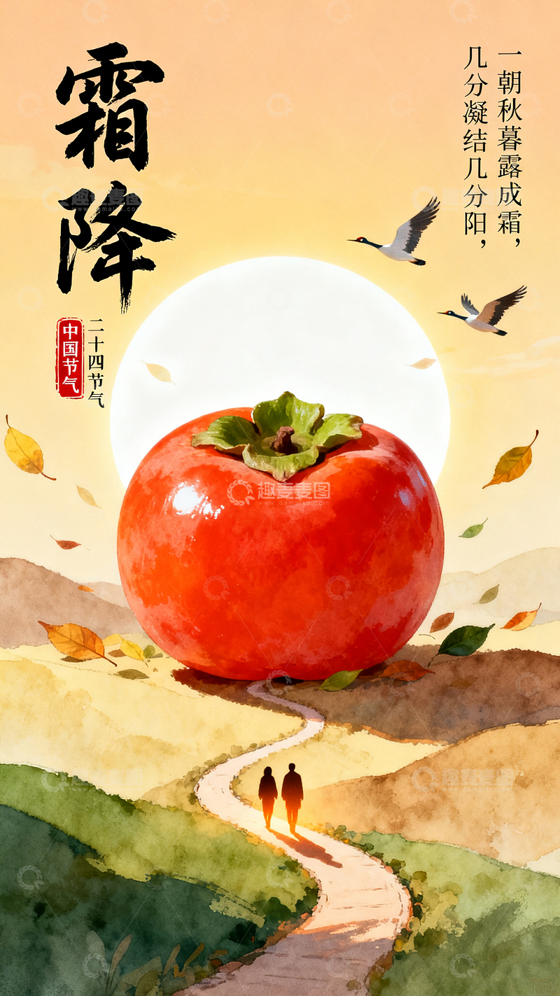 高清大图下载【趣麦麦图】霜降中国传统节气创意海报素材图片