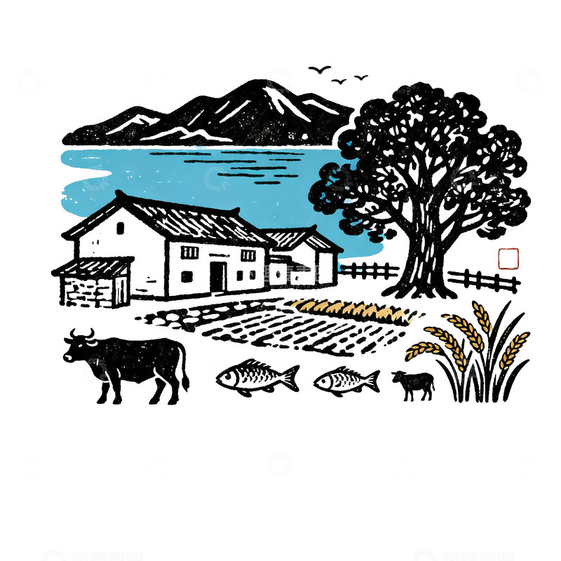 农庄复古手绘图章设计