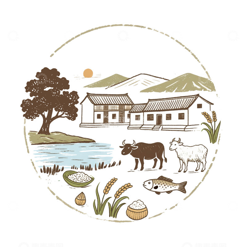 农庄复古手绘图章设计