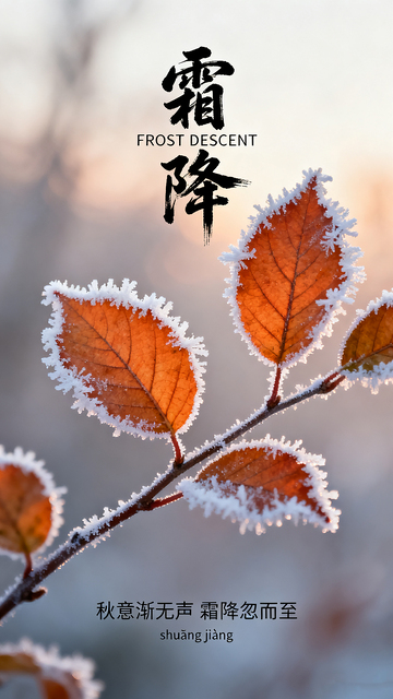 实景感霜降中国传统节气海报素材图片