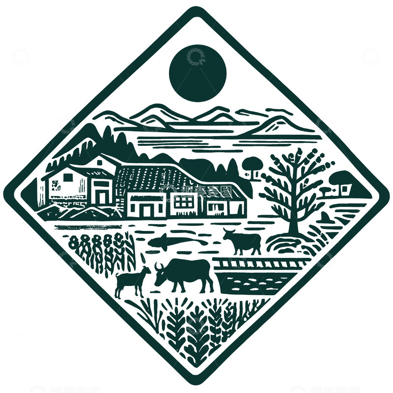 农庄复古手绘图章设计
