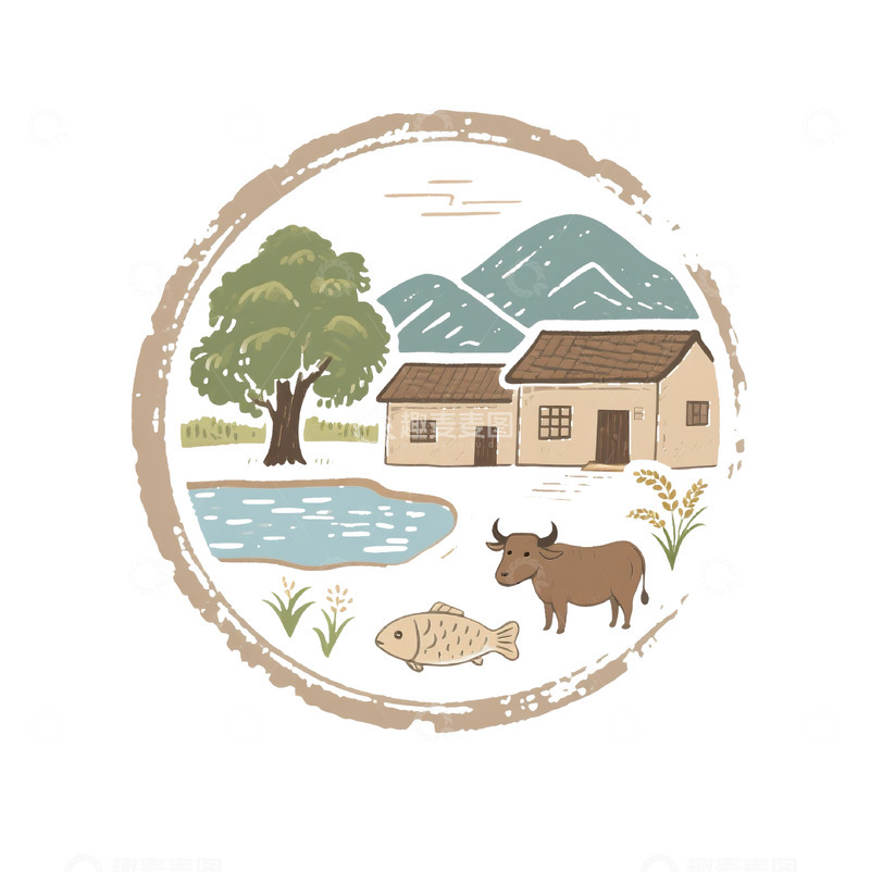 农庄复古手绘图章设计